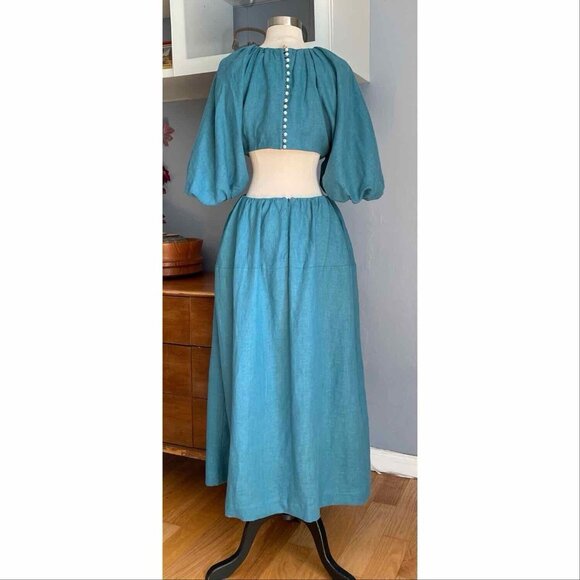 Linen Line Natural Clothing Puff Sleeve Cut-out Maxi Dress Cottagecore US 6 - Picture 5 of 10